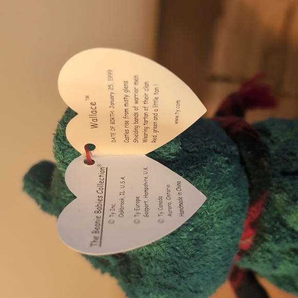 TY Beanie Babies 1999 WALLACE TEDDY Bear retired vintage TOY BD 1-25-99 - Picture 4 of 8